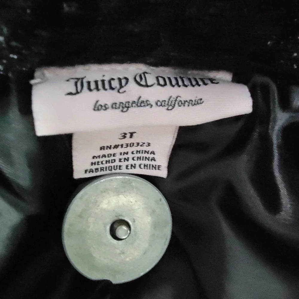 Juicy Couture Black W Gold Hardware‎ Hooded Puffer Vest Girls Size 3T fuax fur